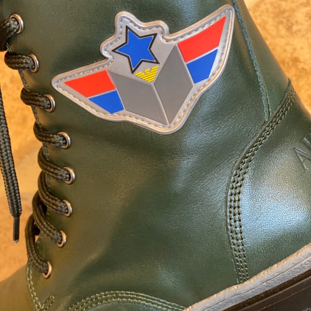 Armani Junior Green High Top Leather Boys Boots